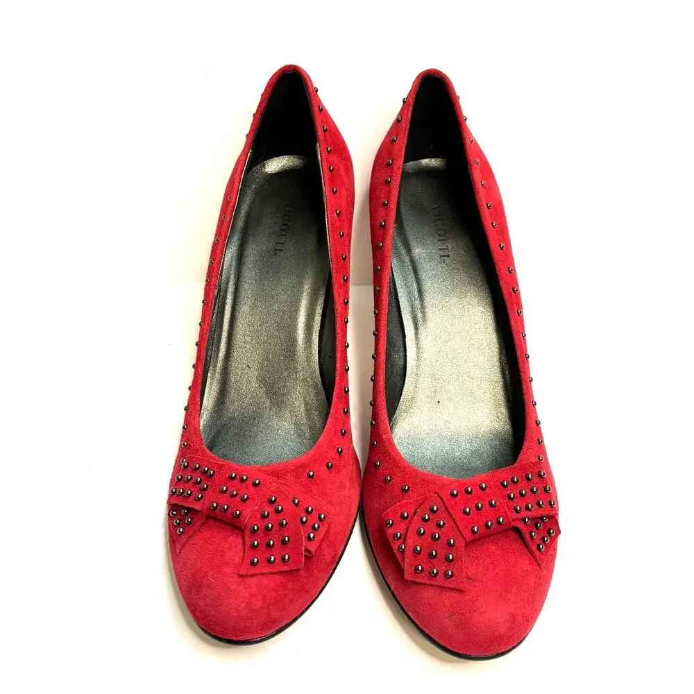 Vigotti Ursella Red Suede Heels Studded Bow Kitten Heel 10N